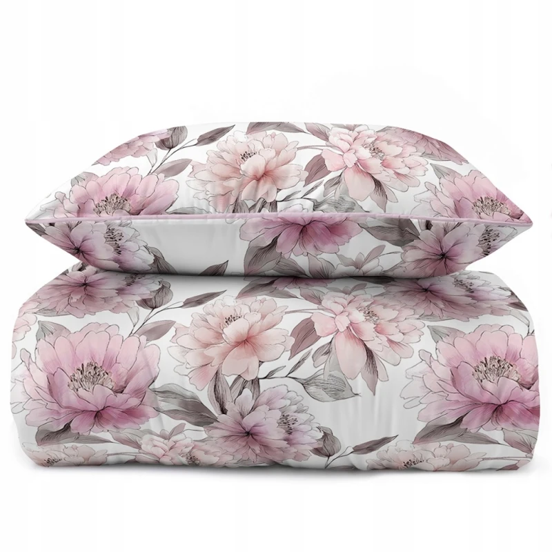 Pościel bawełniana 160x200 Perkal + 2x 70x80 Kwiaty Komplet Premium