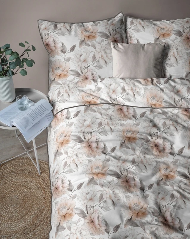 Pościel bawełniana 160x200 Perkal + 2x 70x80 Kwiaty Komplet Premium