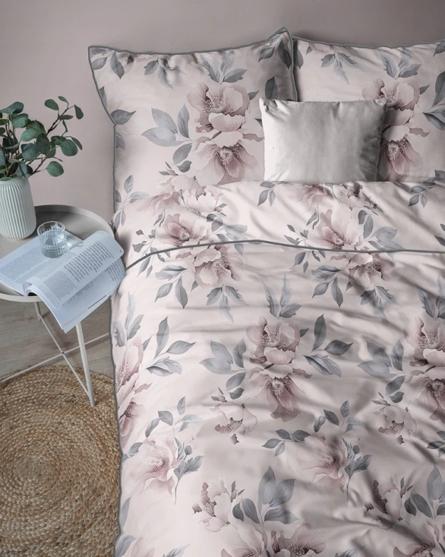 Pościel bawełniana 160x200 Perkal + 2x 70x80 Kwiaty Komplet Premium