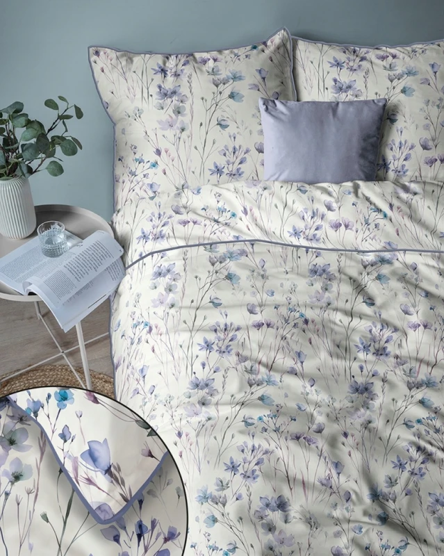 Pościel bawełniana 160x200 Perkal + 2x 70x80 Kwiaty Komplet Premium