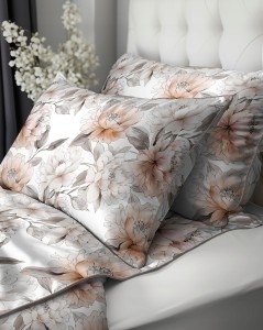 Pościel bawełniana 220x200 Perkal + 2x 70x80 Kwiaty Komplet Premium