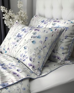 Pościel bawełniana 220x200 Perkal + 2x 70x80 Kwiaty Komplet Premium