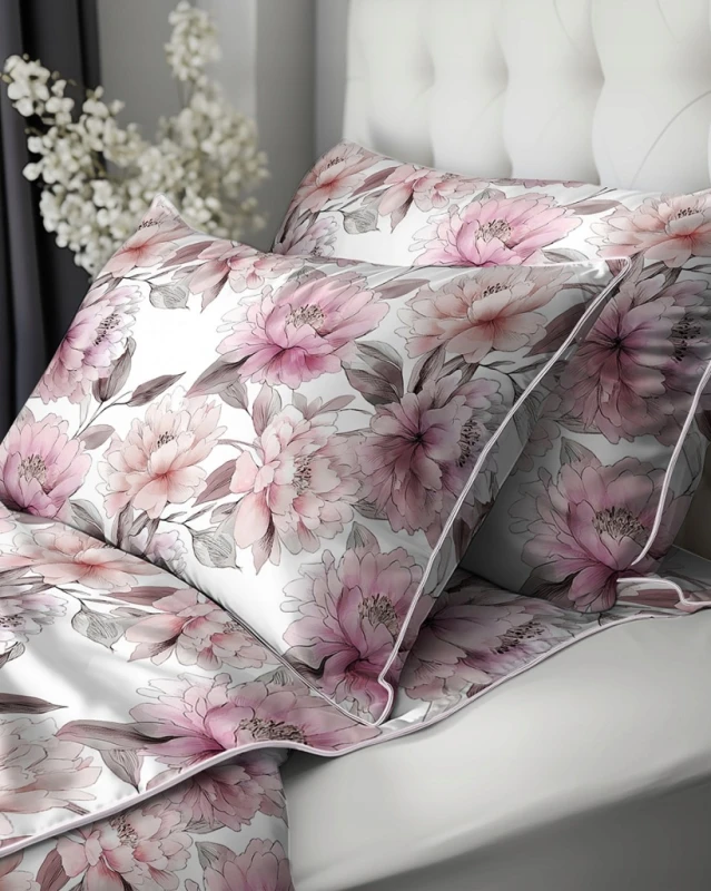 Pościel bawełniana 220x200 Perkal + 2x 70x80 Kwiaty Komplet Premium