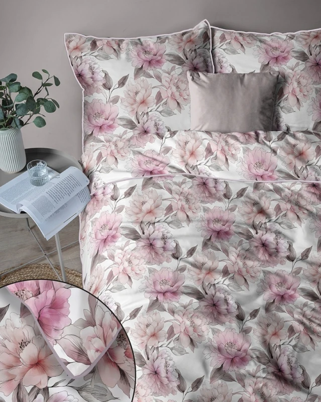 Pościel bawełniana 220x200 Perkal + 2x 70x80 Kwiaty Komplet Premium