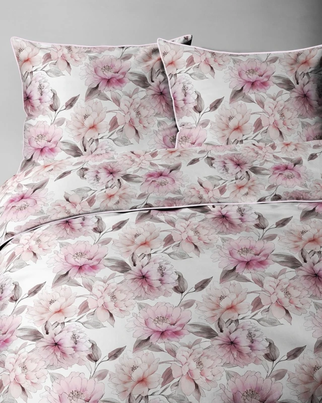 Pościel bawełniana 220x200 Perkal + 2x 70x80 Kwiaty Komplet Premium