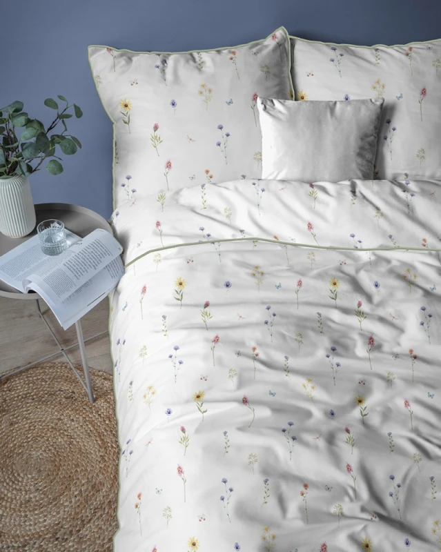 Pościel bawełniana 220x200 Perkal + 2x 70x80 Kwiaty Komplet Premium