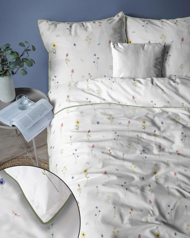 Pościel bawełniana 220x200 Perkal + 2x 70x80 Kwiaty Komplet Premium