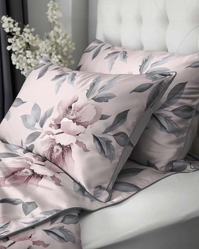 Pościel bawełniana 220x200 Perkal + 2x 70x80 Kwiaty Komplet Premium