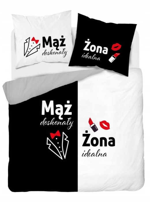 Pościel bawełniana 160x200 Mąż i Żona + 2x 70x80 komplet