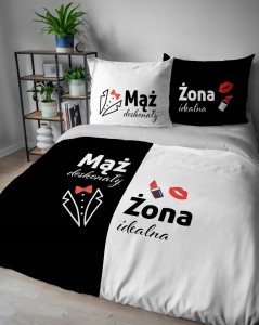 Pościel bawełniana 160x200 Mąż i Żona + 2x 70x80 komplet