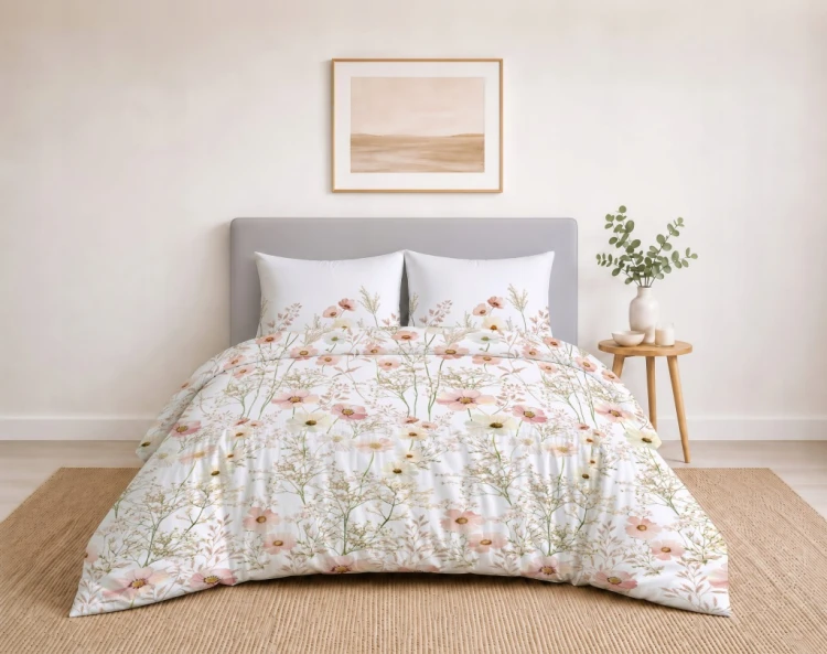 Komplet Pościeli Bawełnianej 220x200 Kwiaty 100% Bawełna + 2 Poszewki