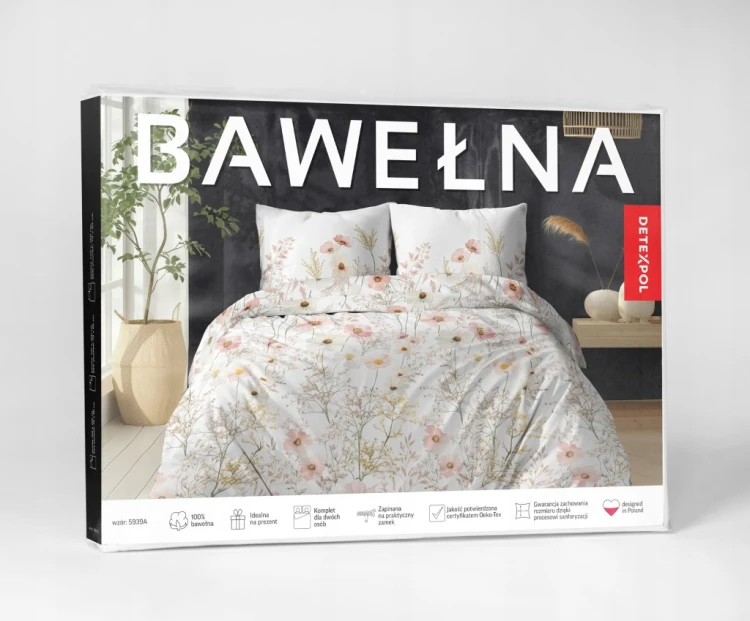 Komplet Pościeli Bawełnianej 220x200 Kwiaty 100% Bawełna + 2 Poszewki