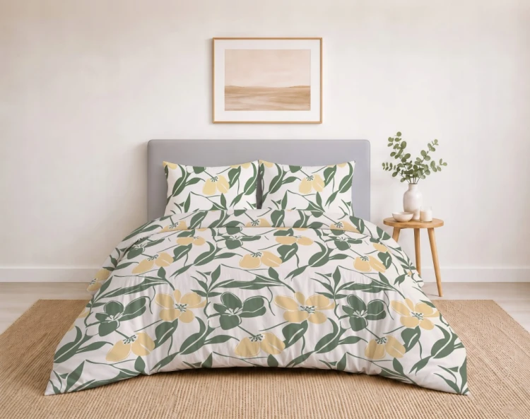 Komplet Pościeli Bawełnianej 220x200 Kwiaty 100% Bawełna + 2 Poszewki
