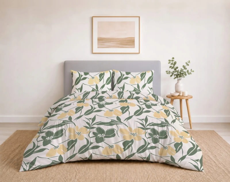 Komplet Pościeli Bawełnianej 220x200 Kwiaty 100% Bawełna + 2 Poszewki