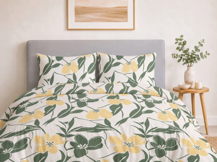 Komplet Pościeli Bawełnianej 220x200 Kwiaty 100% Bawełna + 2 Poszewki