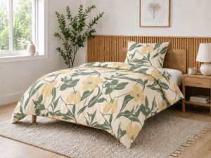 Komplet Pościeli Bawełnianej 220x200 Kwiaty 100% Bawełna + 2 Poszewki