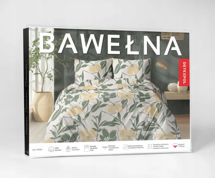 Komplet Pościeli Bawełnianej 220x200 Kwiaty 100% Bawełna + 2 Poszewki