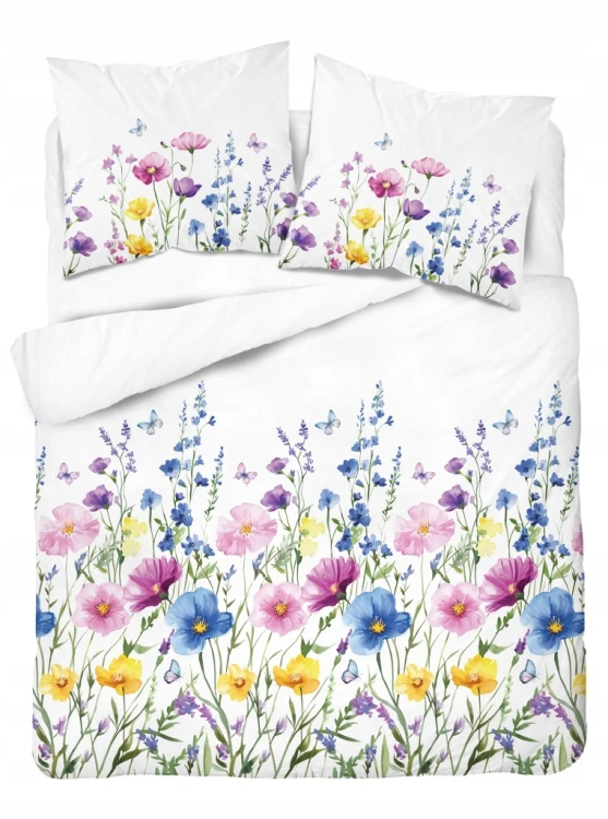 Komplet Pościeli Bawełnianej 220x200 Kwiaty 100% Bawełna + 2 Poszewki
