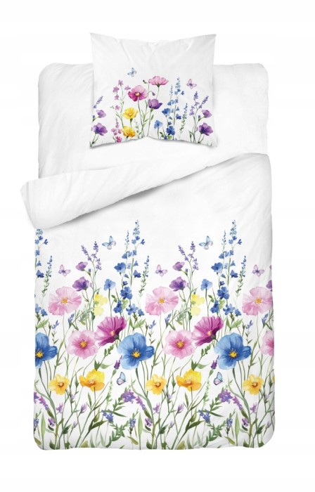 Komplet Pościeli Bawełnianej 220x200 Kwiaty 100% Bawełna + 2 Poszewki