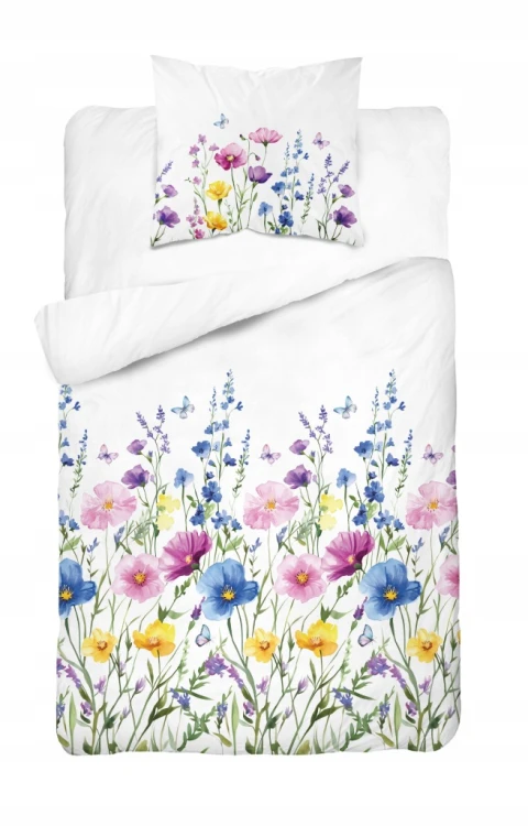 Komplet Pościeli Bawełnianej 220x200 Kwiaty 100% Bawełna + 2 Poszewki