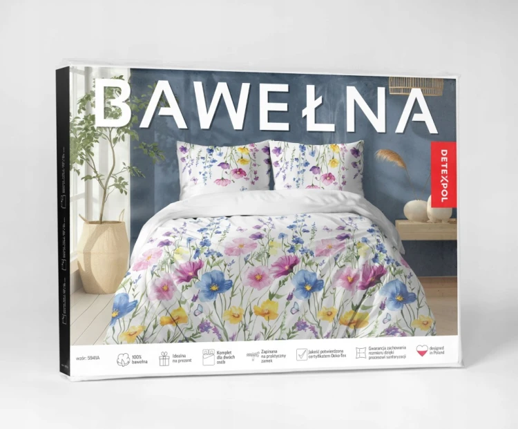 Komplet Pościeli Bawełnianej 220x200 Kwiaty 100% Bawełna + 2 Poszewki