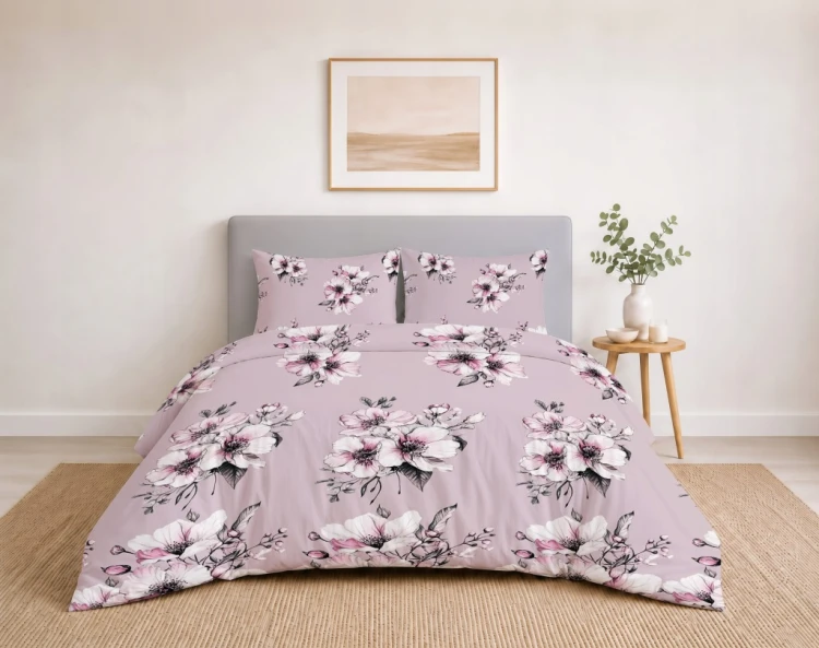 Komplet Pościeli Bawełnianej 220x200 Kwiaty 100% Bawełna + 2 Poszewki