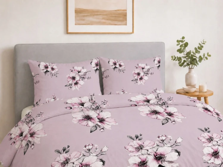 Komplet Pościeli Bawełnianej 220x200 Kwiaty 100% Bawełna + 2 Poszewki