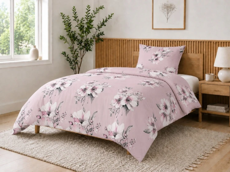 Komplet Pościeli Bawełnianej 220x200 Kwiaty 100% Bawełna + 2 Poszewki