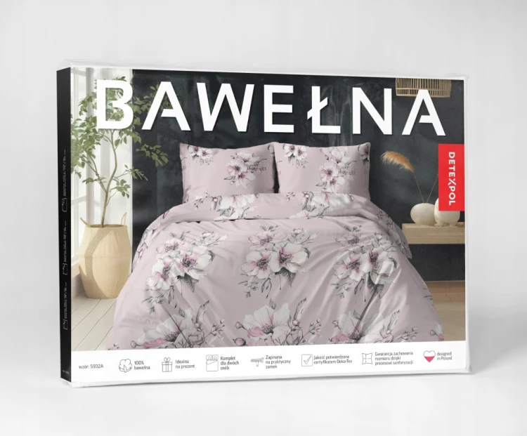 Komplet Pościeli Bawełnianej 220x200 Kwiaty 100% Bawełna + 2 Poszewki