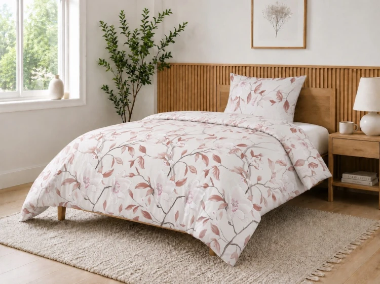 Komplet Pościeli Bawełnianej 220x200 Kwiaty 100% Bawełna + 2 Poszewki