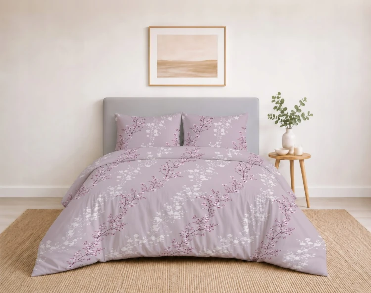 Komplet Pościeli Bawełnianej 220x200 Kwiaty 100% Bawełna + 2 Poszewki