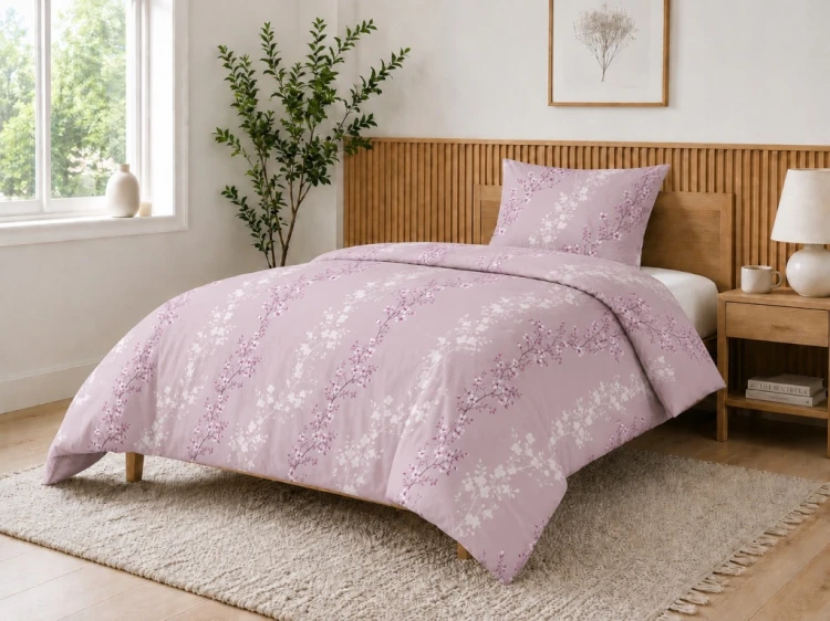 Komplet Pościeli Bawełnianej 220x200 Kwiaty 100% Bawełna + 2 Poszewki