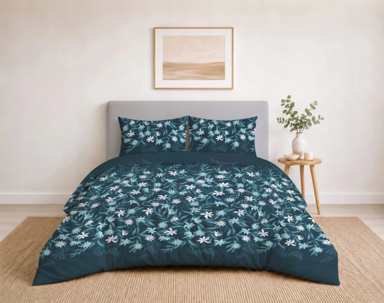 Komplet Pościeli Bawełnianej 220x200 Kwiaty 100% Bawełna + 2 Poszewki