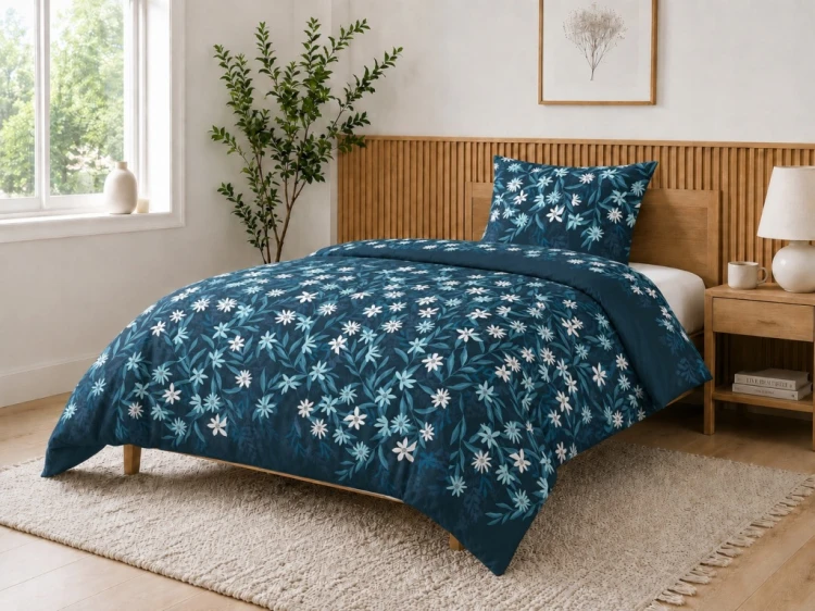 Komplet Pościeli Bawełnianej 220x200 Kwiaty 100% Bawełna + 2 Poszewki