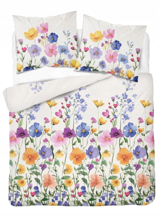 Komplet Pościeli Bawełnianej 220x200 Kwiaty 100% Bawełna + 2 Poszewki
