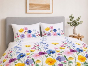 Komplet Pościeli Bawełnianej 220x200 Kwiaty 100% Bawełna + 2 Poszewki