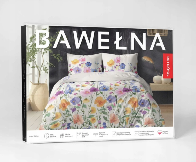 Komplet Pościeli Bawełnianej 220x200 Kwiaty 100% Bawełna + 2 Poszewki