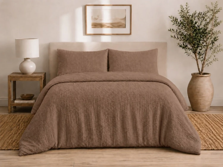 Pościel Muślinowa 100% Bawełna Mokka 220x200 + 2 Poszewki 70x80