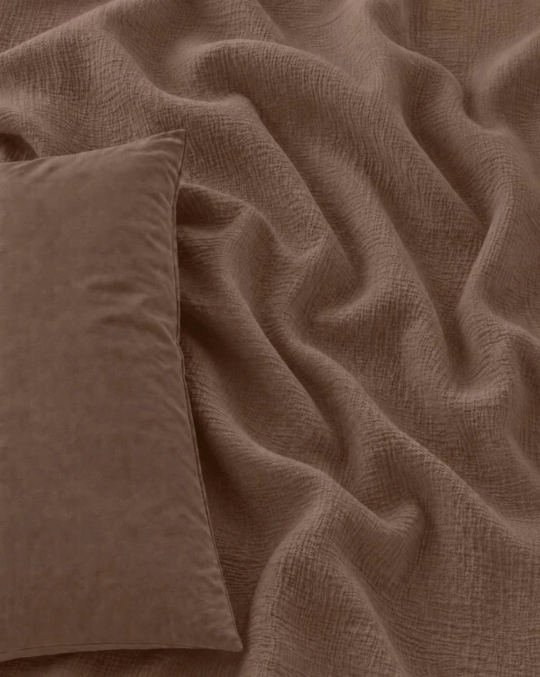 Pościel Muślinowa 100% Bawełna Mokka 220x200 + 2 Poszewki 70x80