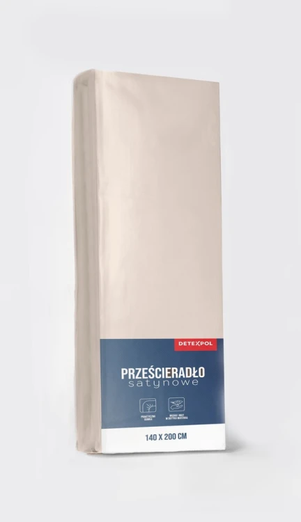 Prześcieradło satynowe z gumką 220cm x 200cm BEŻOWY