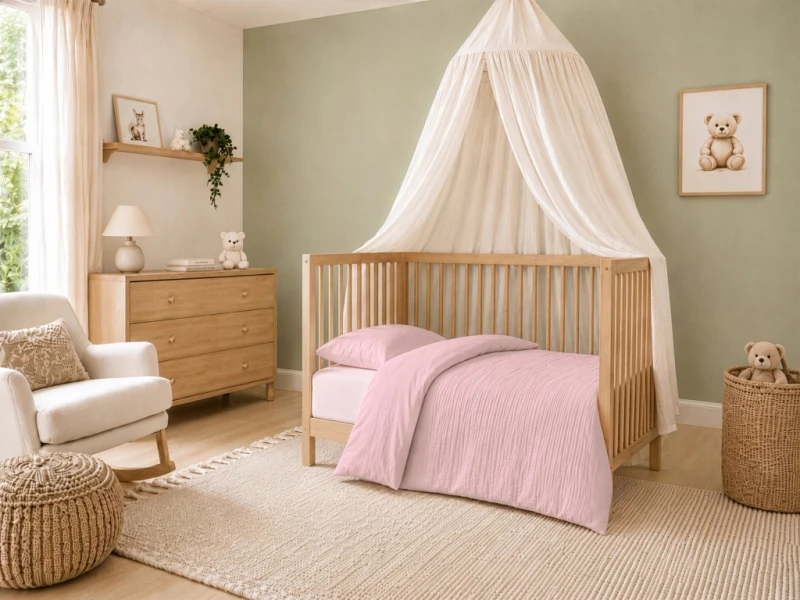 Komplet pościeli muślinowej 90×120+poszewka 40×60 Różowa 100% bawełna