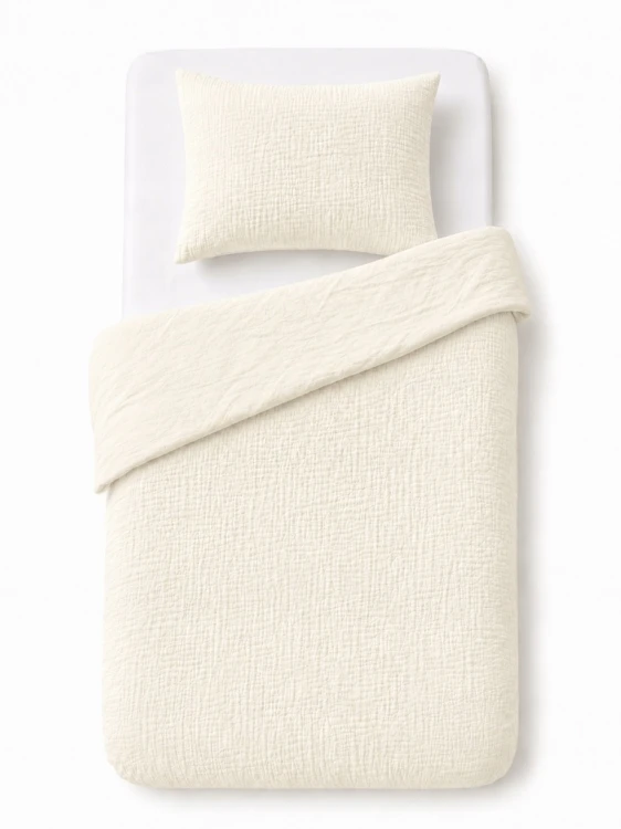 Komplet pościeli muślinowej 90×120+40×60 Kremowa 100% bawełna