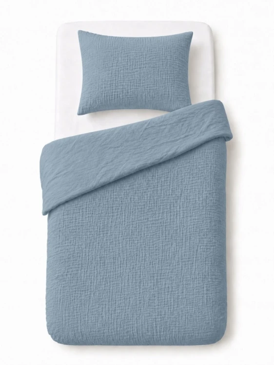 Komplet pościeli muślinowej 100x135+ poszewka40×60 Niebieski 100% bawełna