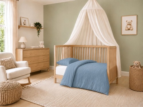 Komplet pościeli muślinowej 100x135+ poszewka40×60 Niebieski 100% bawełna