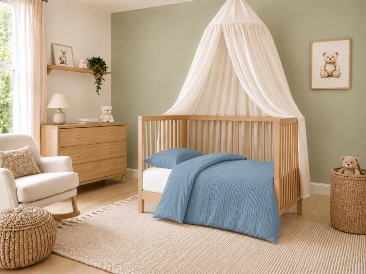 Komplet pościeli muślinowej 100x135+ poszewka40×60 Niebieski 100% bawełna