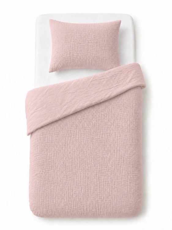 Komplet pościeli muślinowej 100x135+poszewka 40×60 Różowa 100% bawełna