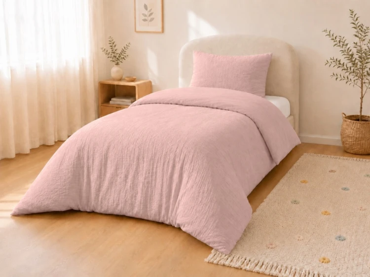 Komplet pościeli muślinowej 100x135+poszewka 40×60 Różowa 100% bawełna