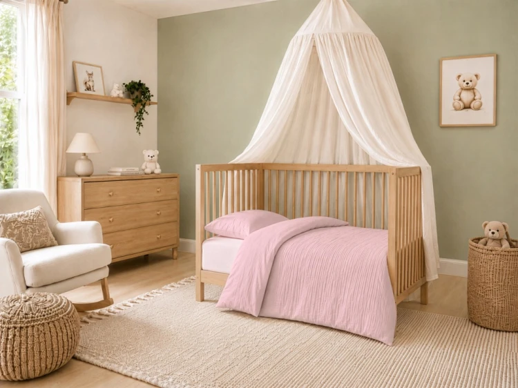 Komplet pościeli muślinowej 100x135+poszewka 40×60 Różowa 100% bawełna
