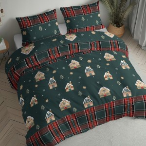 Pościel flanelowa 220x200 2X 70x80 ŚWIĄTECZNA DOMEK Z PIERNIKA 100% bawełna