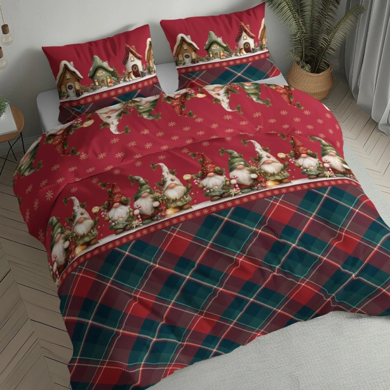 Pościel flanelowa 220x200 2X 70x80 ŚWIĄTECZNA SKRZATY 100% bawełna
